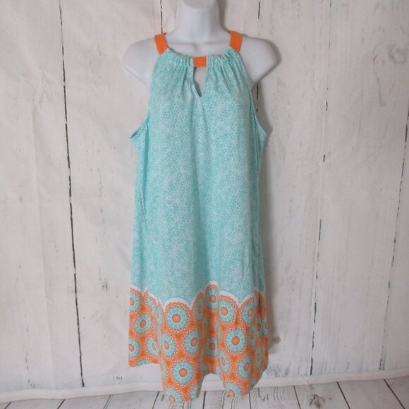 Cabana Life Dress L Large Aqua Orange Surfside Beach Swim Suit Cover Up Pockets - Picture 1 of 8